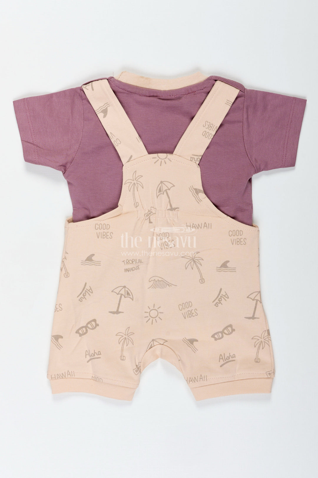 The Nesavu Boys Casual Set Casual Colorful Dress for Boys in Soft Cotton with Lion Embroidery and Contrast Tee Dungaree Set Nesavu Nesavu Cotton Casual Colorful Dress Boys Lion Embroidery Matching Plum Tee