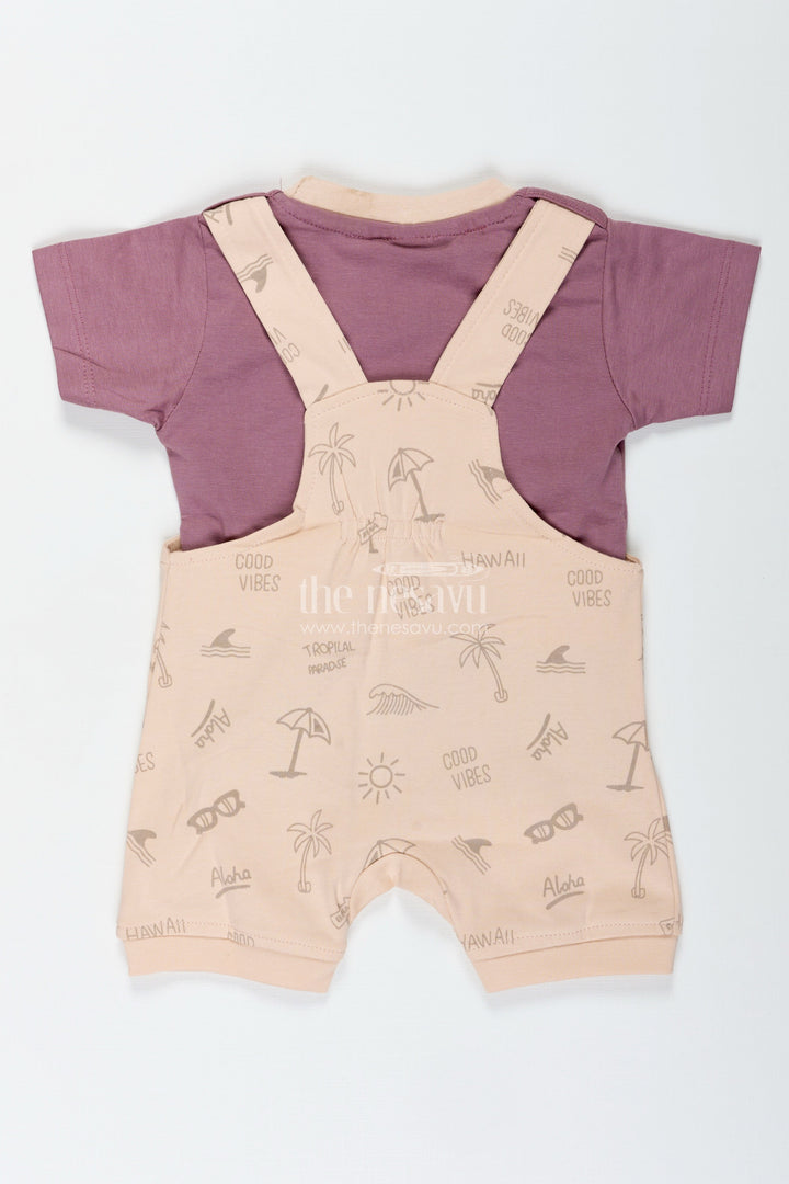 The Nesavu Boys Casual Set Casual Colorful Dress for Boys in Soft Cotton with Lion Embroidery and Contrast Tee Dungaree Set Nesavu Nesavu Cotton Casual Colorful Dress Boys Lion Embroidery Matching Plum Tee