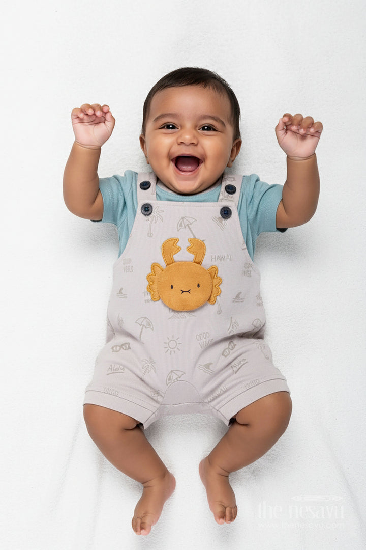 The Nesavu Boys Casual Set Casual Colorful Outfits for Boys in Soft Cotton with Yellow Animal Embroidery and Short Sleeve Tee Nesavu 14 (6M) / Gray BCS295A-14 Nesavu Casual Colorful Cotton Outfits Baby Boys Yellow Embroidery Green Tee