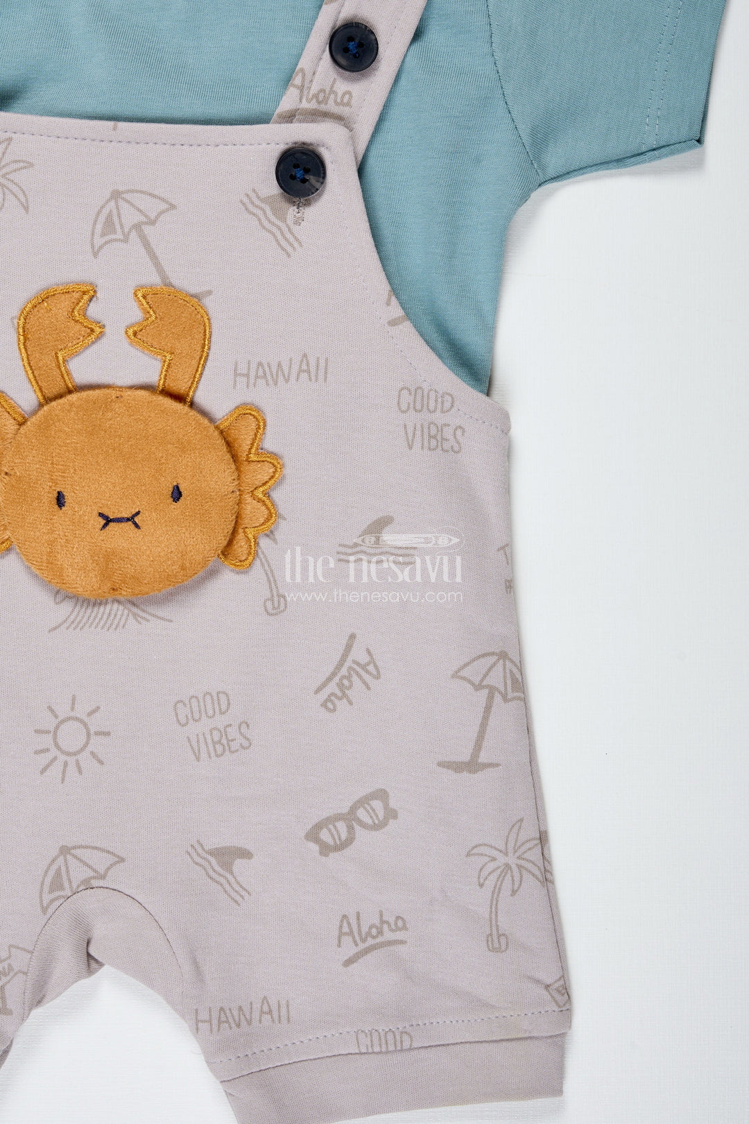 The Nesavu Boys Casual Set Casual Colorful Outfits for Boys in Soft Cotton with Yellow Animal Embroidery and Short Sleeve Tee Nesavu Nesavu Casual Colorful Cotton Outfits Baby Boys Yellow Embroidery Green Tee