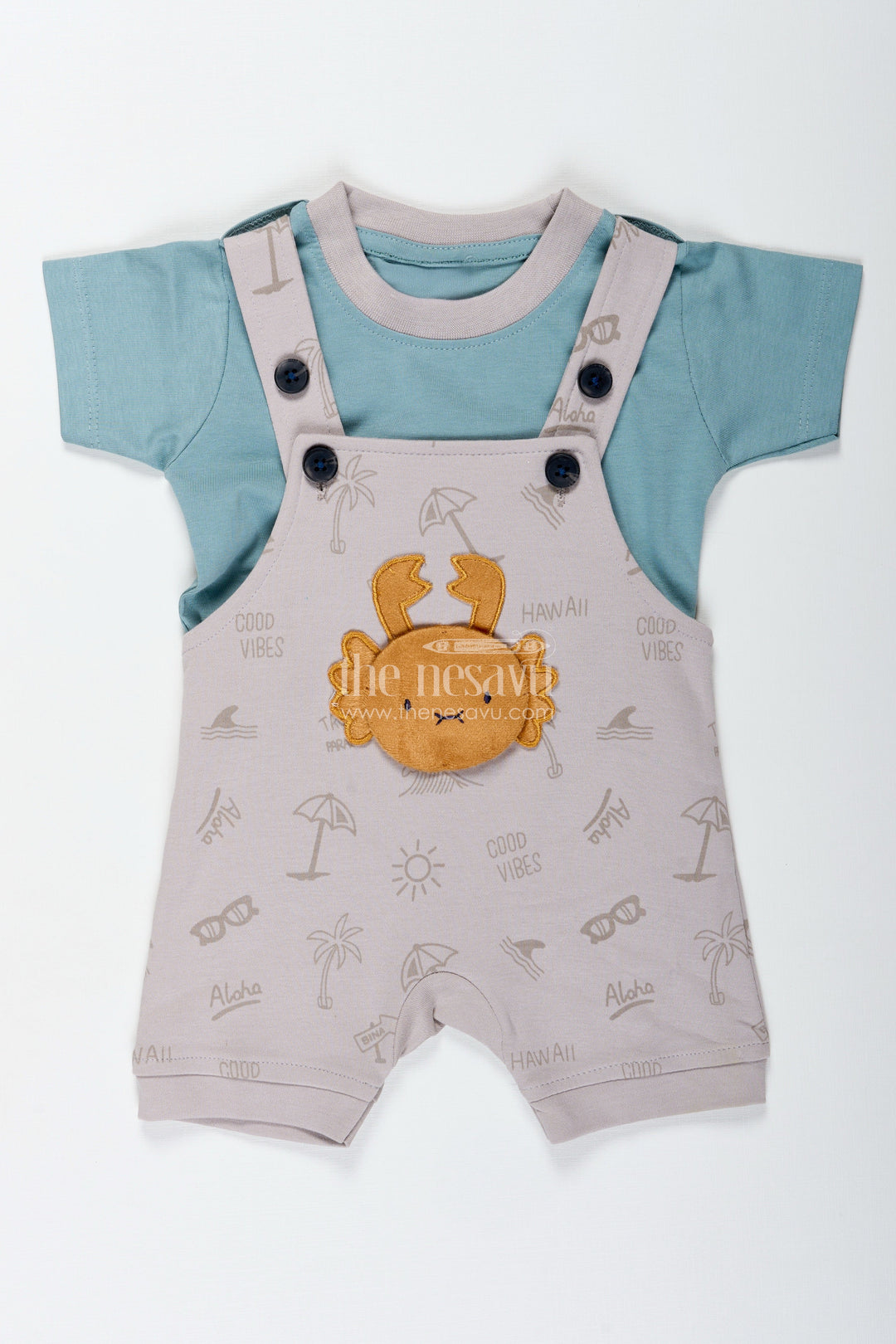 The Nesavu Boys Casual Set Casual Colorful Outfits for Boys in Soft Cotton with Yellow Animal Embroidery and Short Sleeve Tee Nesavu Nesavu Casual Colorful Cotton Outfits Baby Boys Yellow Embroidery Green Tee