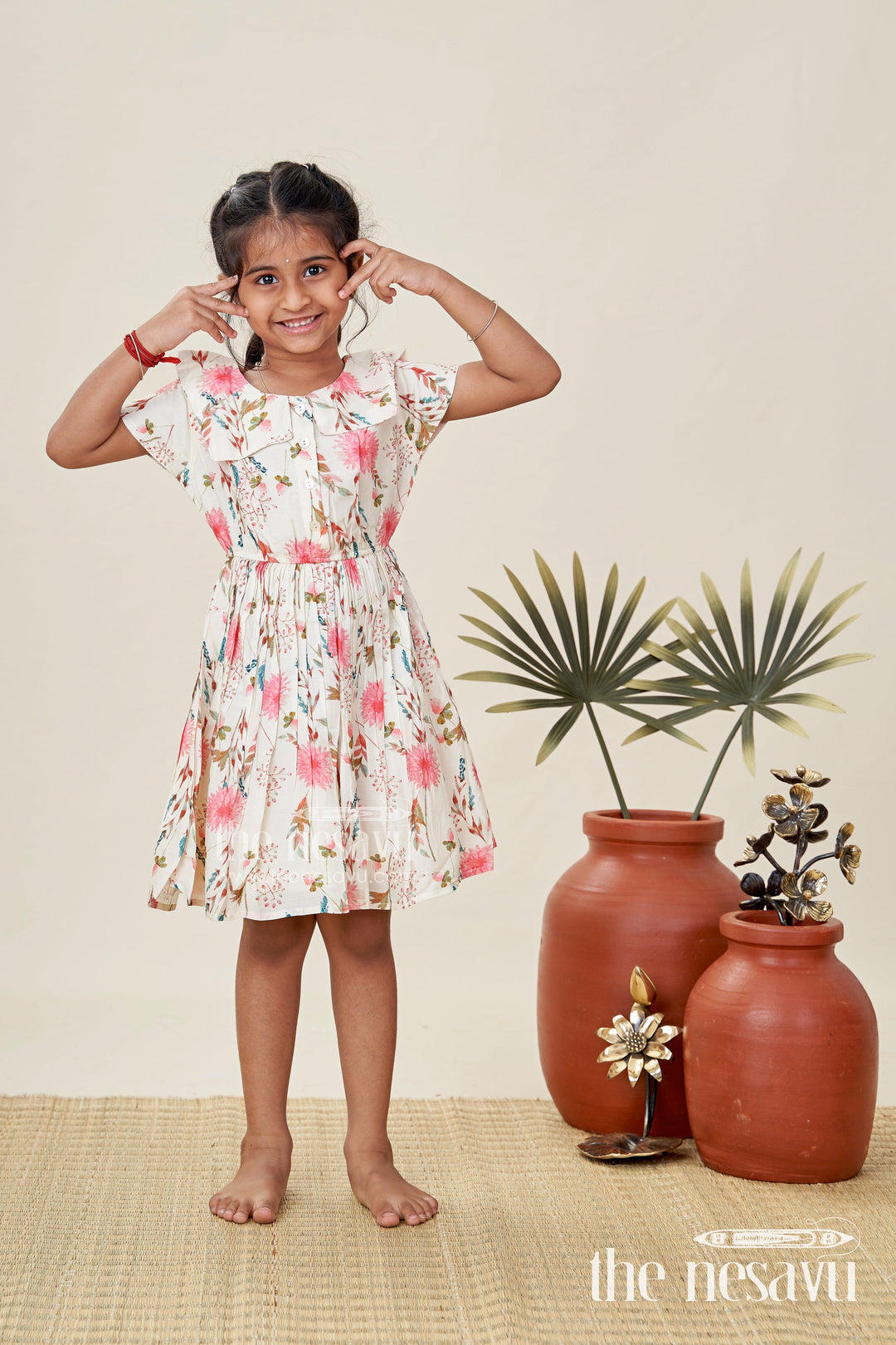 The Nesavu Girls Cotton Frock Casual Cotton Frock for Infants Sleeveless Beige Dress with Floral Design Nesavu 20 (3Y) / Cream GFC1859A-20 Nesavu Sleeveless Floral Cotton Casual Dress Baby Girls Pink Bloom Print Lightweight Feel