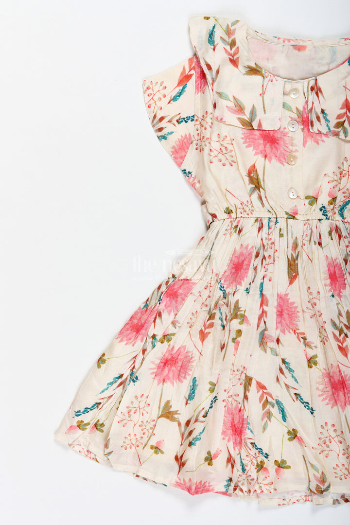 The Nesavu Girls Cotton Frock Casual Cotton Frock for Infants Sleeveless Beige Dress with Floral Design Nesavu Nesavu Sleeveless Floral Cotton Casual Dress Baby Girls Pink Bloom Print Lightweight Feel