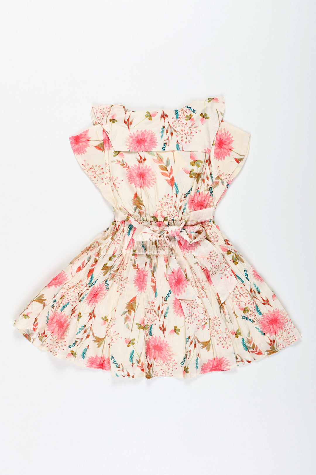 The Nesavu Girls Cotton Frock Casual Cotton Frock for Infants Sleeveless Beige Dress with Floral Design Nesavu Nesavu Sleeveless Floral Cotton Casual Dress Baby Girls Pink Bloom Print Lightweight Feel