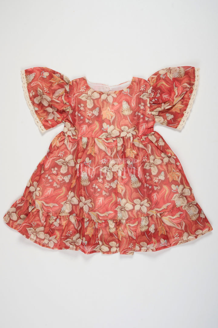 The Nesavu Girls Fancy Frock Casual Cotton Frocks for Ladies with Floral Tissue Print and Puff Sleeves, Perfect for Summer Festivals and Playdates Nesavu 18 (2Y) / Beige GFC1453A-18 Casual Cotton Frocks Ladies Puff Sleeves Floral Tissue Print Nesavu Ideal Summer Festivals Playdates