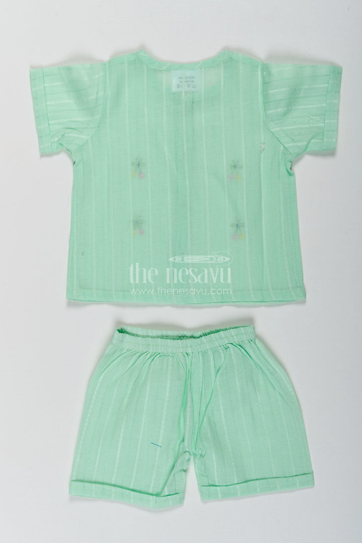 The Nesavu Baby Casual Sets Casual Dress Cute Baby Set in Light Green Cotton with Embroidered Motifs and Coordinated Shorts Nesavu Cute Baby Casual Dress Set Light Green Cotton Embroidery Matching Shorts | The Nesavu
