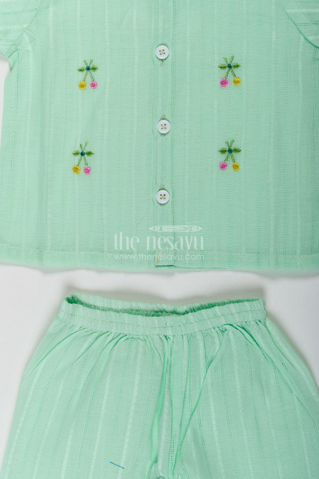 The Nesavu Baby Casual Sets Casual Dress Cute Baby Set in Light Green Cotton with Embroidered Motifs and Coordinated Shorts Nesavu Cute Baby Casual Dress Set Light Green Cotton Embroidery Matching Shorts | The Nesavu