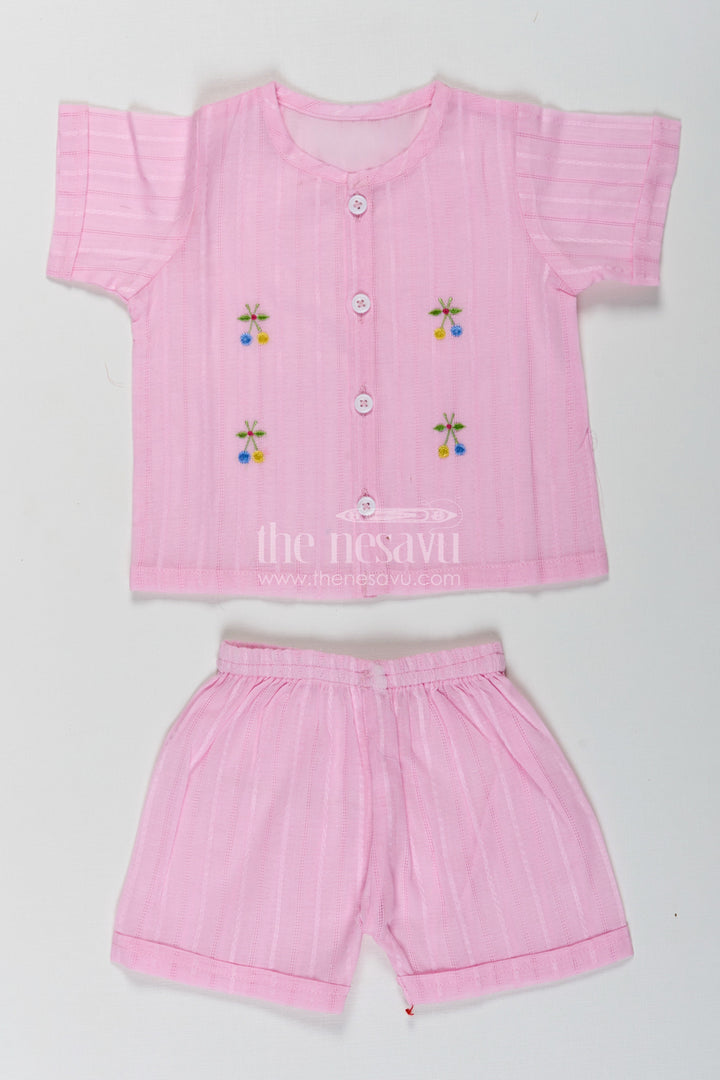 The Nesavu Baby Casual Sets Casual Dress for Birthday in Lavender Cotton with Embroidery Accents and Matching Shorts for Baby Girls Nesavu 10 (NB) / Pink BCS241C-10 Lavender Baby Girl Casual Dress Birthday Embroidered Cotton Top Matching Shorts | The Nesavu
