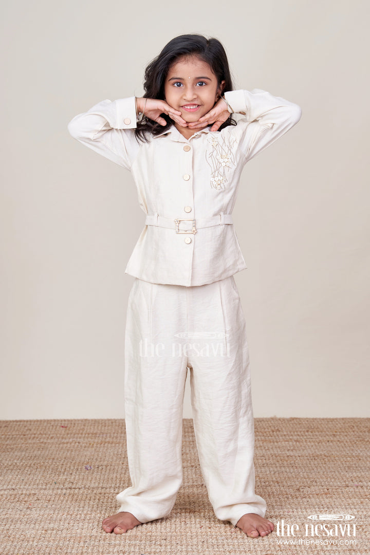 The Nesavu Girls Casual Set Casual Ethnic Wear Set for Girls Kurta and Pant In Soft Georgette Nesavu 24 (5Y) / Cream GPS735B-24 Nesavu casual ethnic set girls georgette kurta pant set daily festive wear