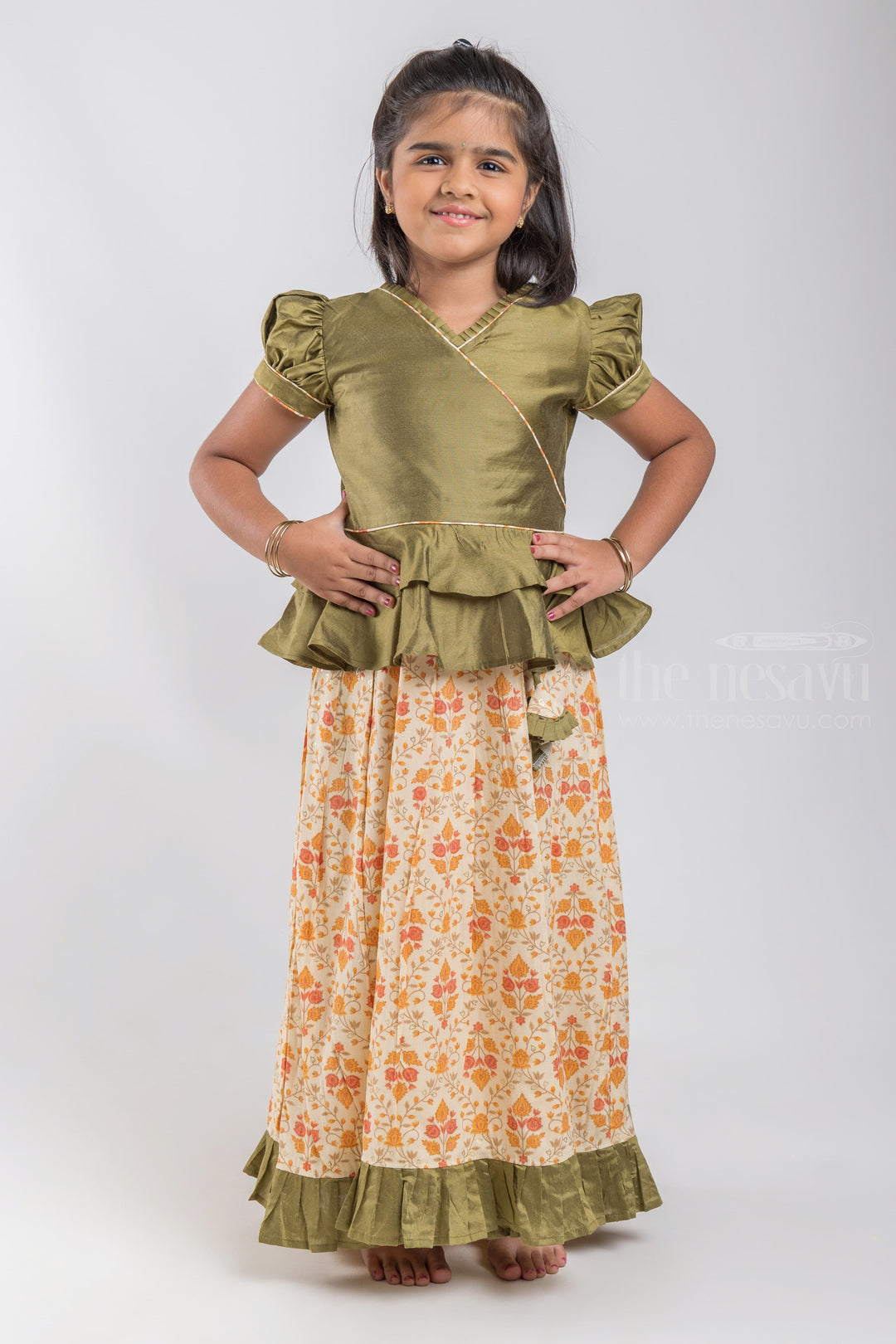 The Nesavu Pattu Pavadai Casual Festive Pattu Pavadai Chattai: South Indian Tradition at Its Best psr silks Nesavu 16 (1Y) / Green / Jacquard GPP284D
