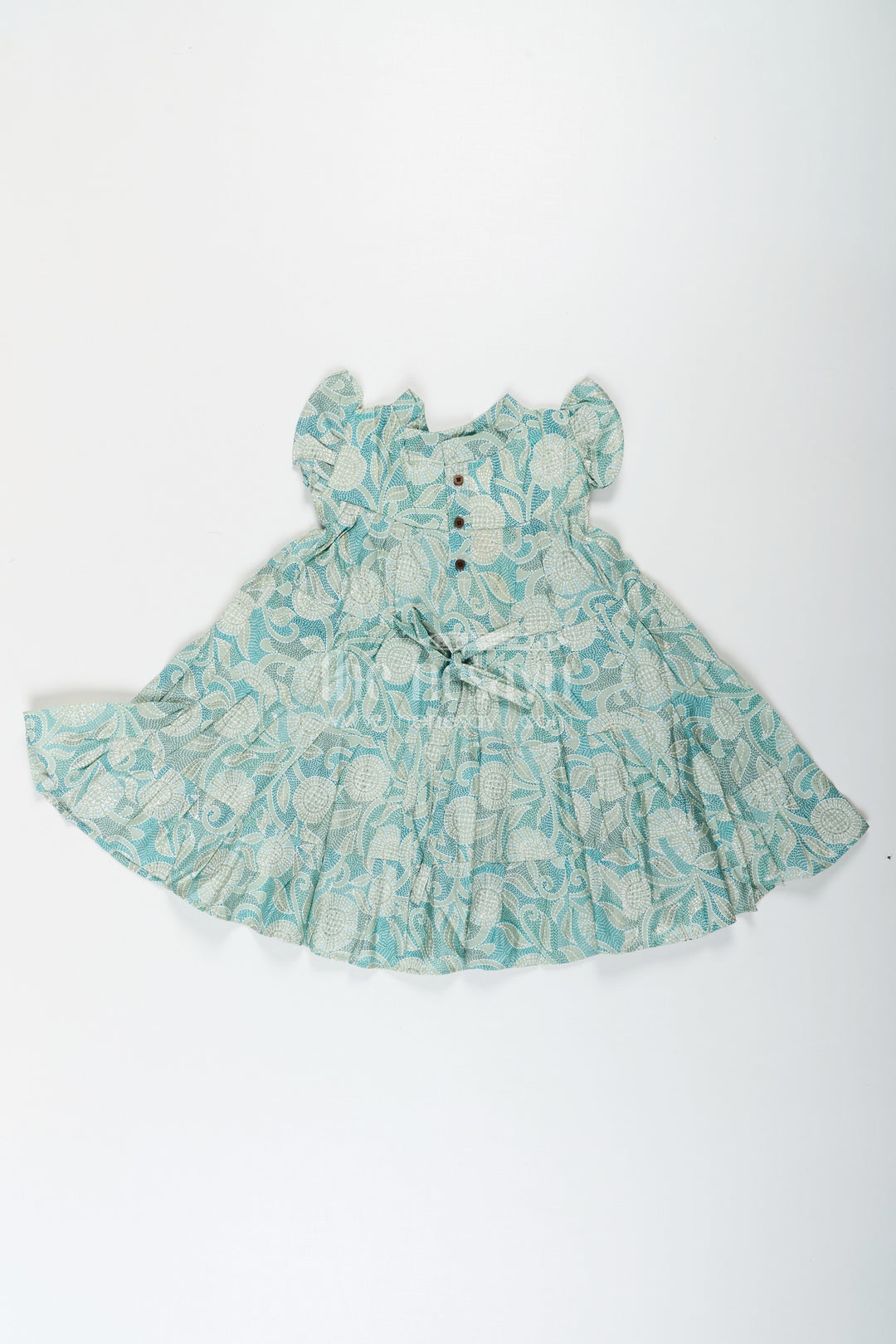 The Nesavu Girls Cotton Frock Casual Frock for Baby Girls in Modal Silk with Kantha Style Stitch Style Digital Print and Flowy Design Nesavu Casual Frock Baby Girls Modal Silk with Kantha Style Print Bow Detailing | The Nesavu