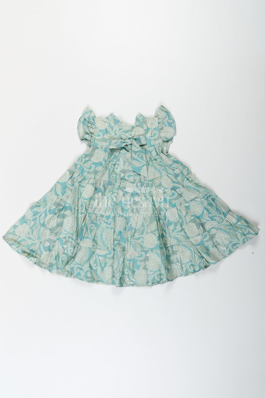 The Nesavu Girls Cotton Frock Casual Frock for Baby Girls in Modal Silk with Kantha Style Stitch Style Digital Print and Flowy Design Nesavu Casual Frock Baby Girls Modal Silk with Kantha Style Print Bow Detailing | The Nesavu