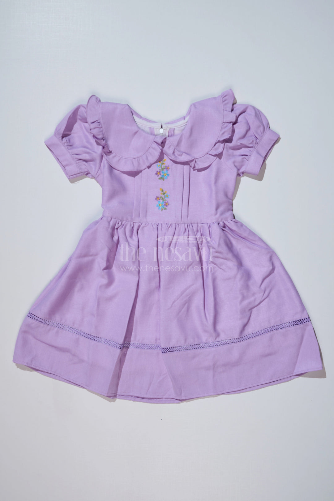The Nesavu Girls Fancy Frock Casual Frock for Girls in Poly Blended Fabric with Embroidered Details Nesavu 20 (3Y) / Purple GFC1622B-20 Casual Frock Girls Poly Blended Fabric Embroidered Details | The Nesavu