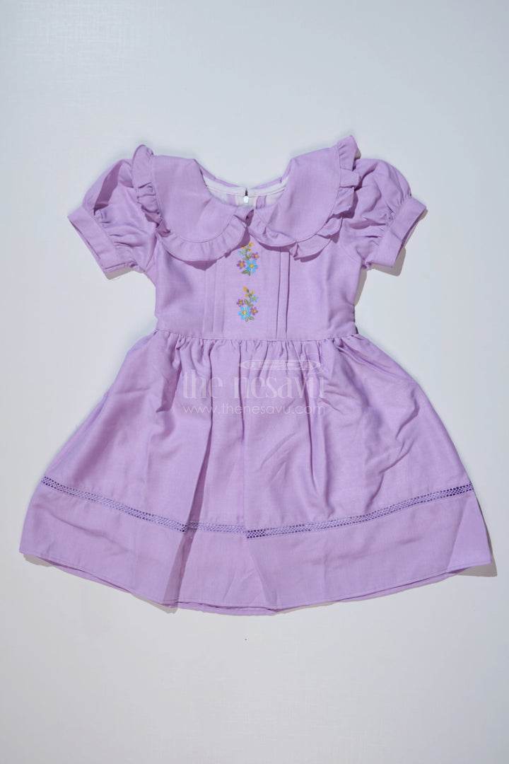 The Nesavu Girls Fancy Frock Casual Frock for Girls in Poly Blended Fabric with Embroidered Details Nesavu 20 (3Y) / Purple GFC1622B-20 Casual Frock Girls Poly Blended Fabric Embroidered Details | The Nesavu
