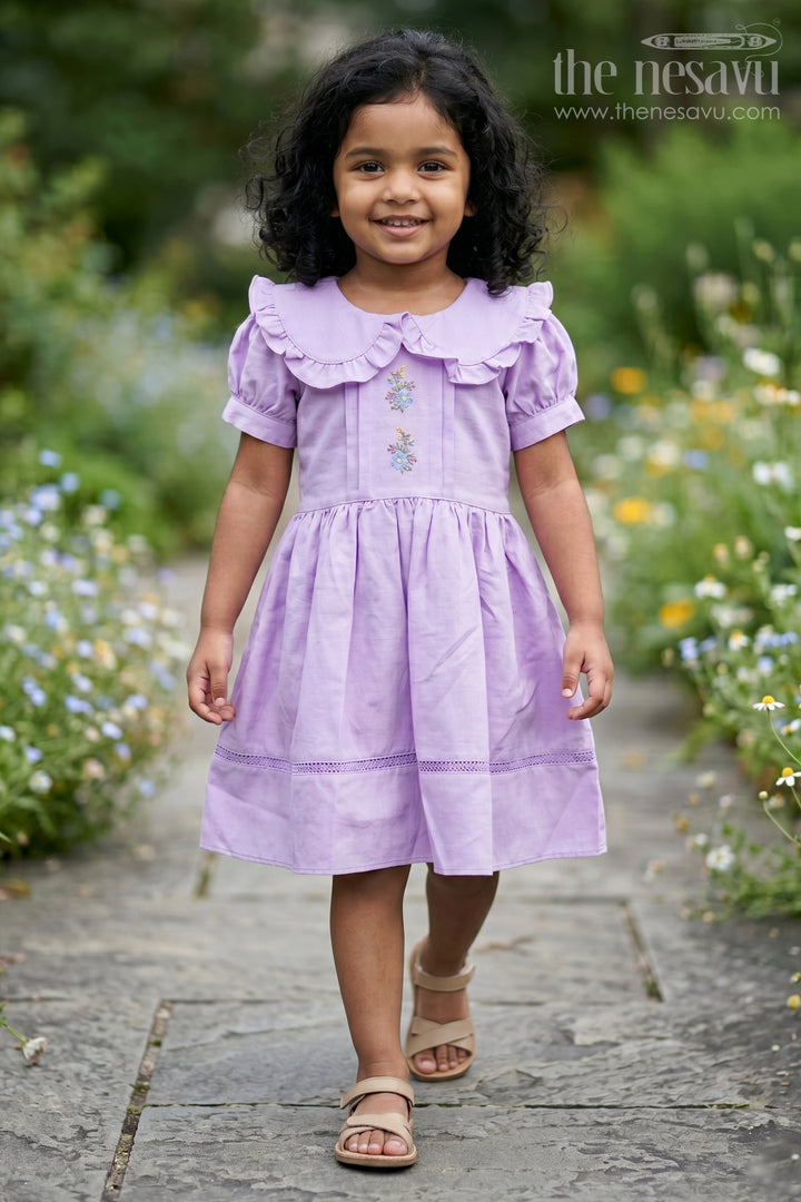 The Nesavu Girls Fancy Frock Casual Frock for Girls in Poly Blended Fabric with Embroidered Details Nesavu 20 (3Y) / Purple GFC1622B-20 Casual Frock Girls Poly Blended Fabric Embroidered Details | The Nesavu