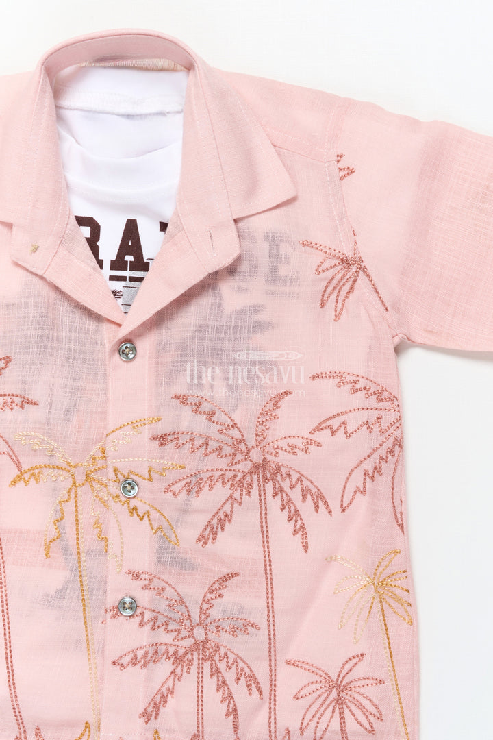 The Nesavu Boys Casual Set Casual Shirt and Pant Set for Toddler Boys for Everyday Outings Nesavu Nesavu casual cotton shirt pant set toddler boys embroidery layered tee