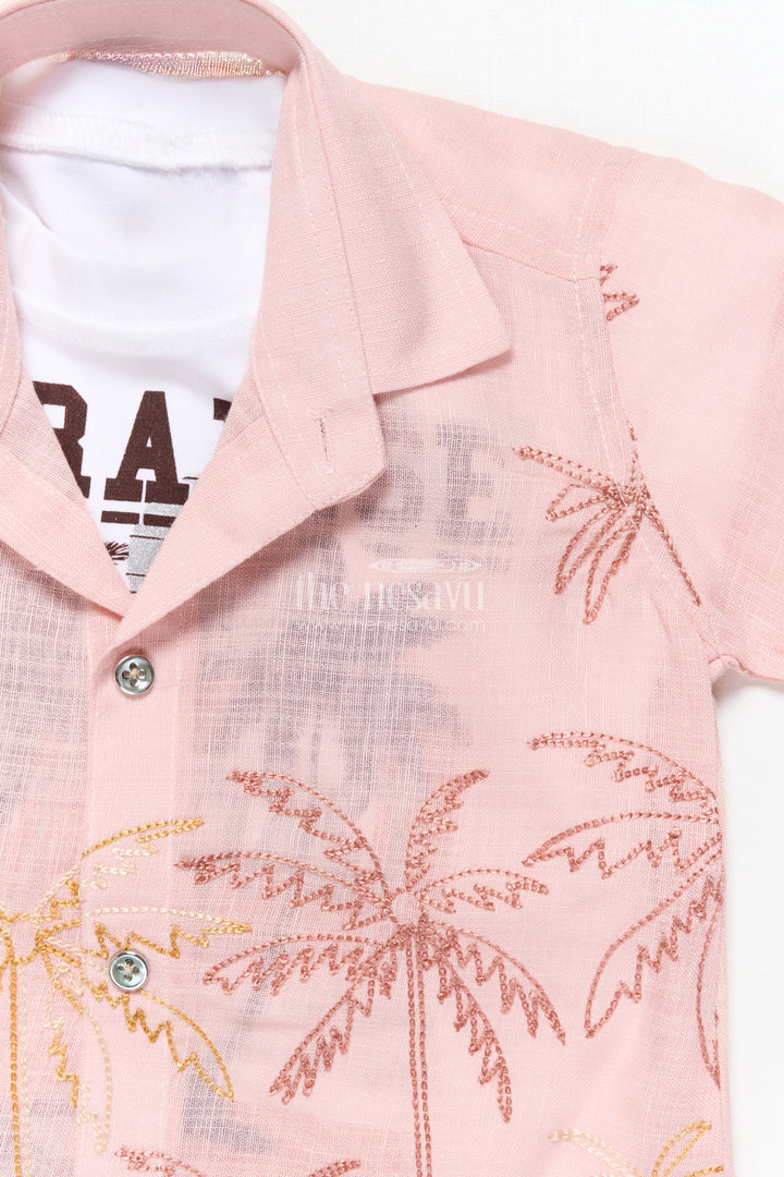 The Nesavu Boys Casual Set Casual Shirt and Pant Set for Toddler Boys for Everyday Outings Nesavu Nesavu casual cotton shirt pant set toddler boys embroidery layered tee