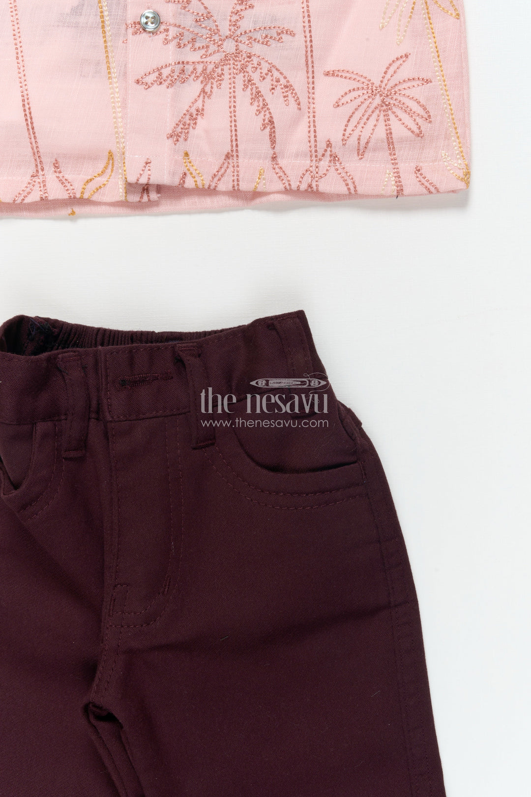 The Nesavu Boys Casual Set Casual Shirt and Pant Set for Toddler Boys for Everyday Outings Nesavu Nesavu casual cotton shirt pant set toddler boys embroidery layered tee