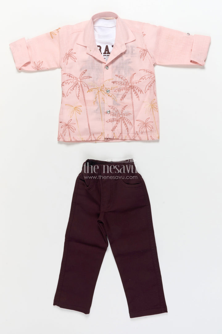 The Nesavu Boys Casual Set Casual Shirt and Pant Set for Toddler Boys for Everyday Outings Nesavu Nesavu casual cotton shirt pant set toddler boys embroidery layered tee