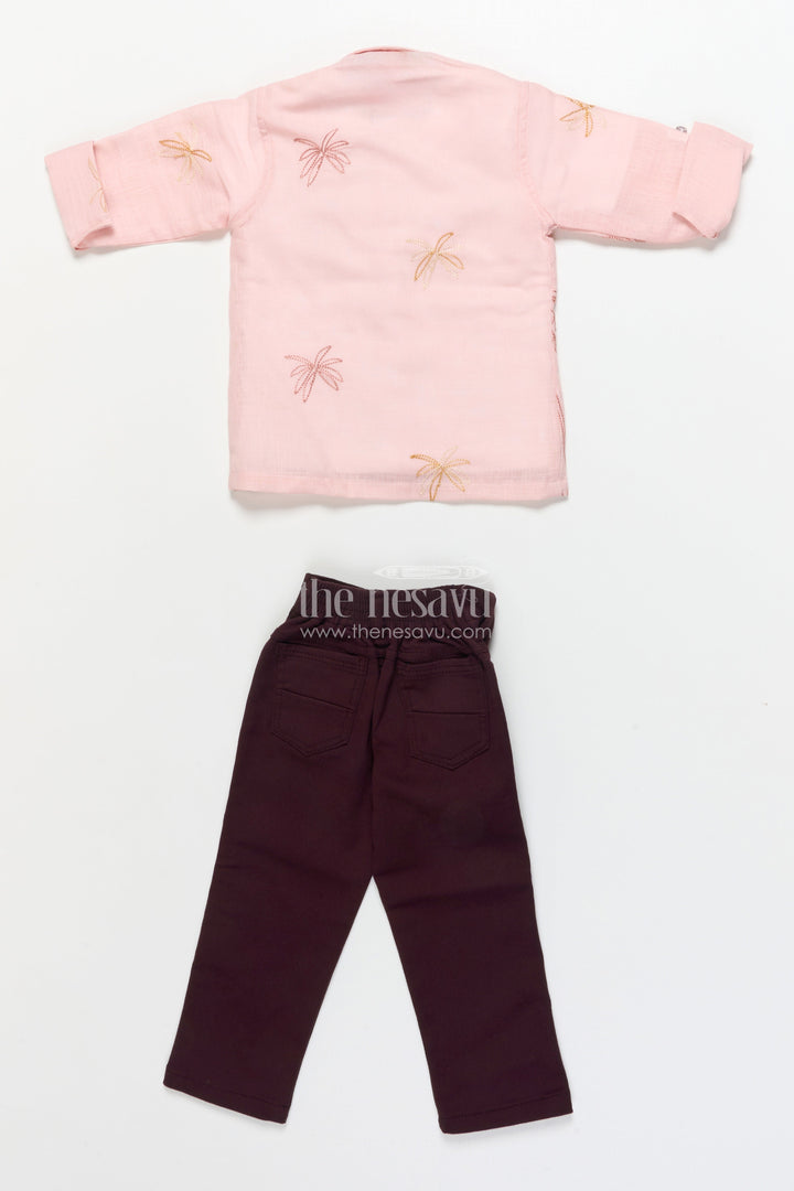 The Nesavu Boys Casual Set Casual Shirt and Pant Set for Toddler Boys for Everyday Outings Nesavu Nesavu casual cotton shirt pant set toddler boys embroidery layered tee