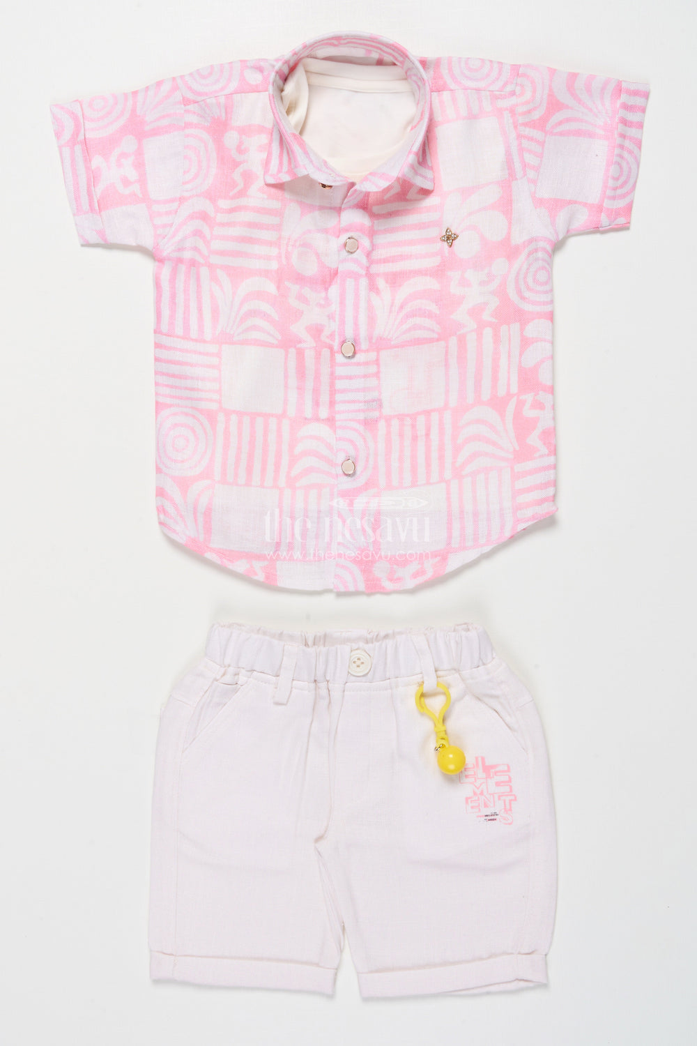 The Nesavu Boys Casual Set Casual Shirt and Shorts Set for Boys Everyday Summer Wear Nesavu Nesavu Boys Cotton Casual Shirt Shorts Digital Wave Print Everyday Comfort