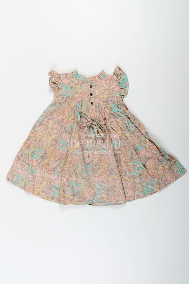 The Nesavu Girls Cotton Frock Casual Wear Frocks for Girls in Cotton with Kantha Stitch Styled Print and Tiered Design Nesavu Casual Wear Frocks Girls Cotton Kantha Stitch Digital Print Bow Detail | The Nesavu