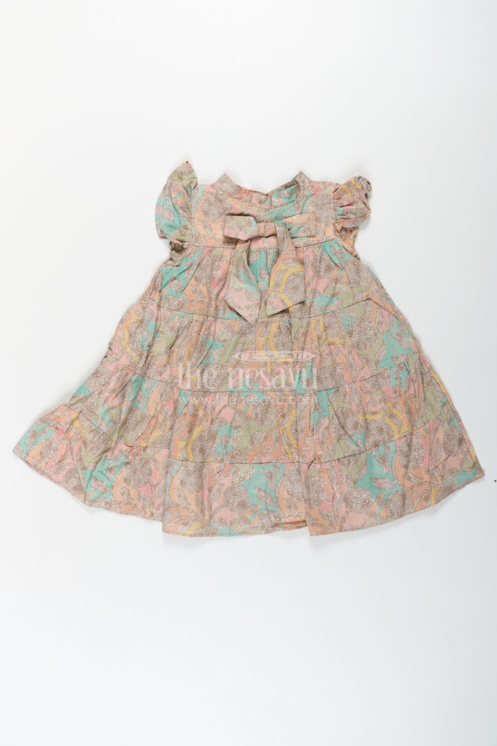 The Nesavu Girls Cotton Frock Casual Wear Frocks for Girls in Cotton with Kantha Stitch Styled Print and Tiered Design Nesavu Casual Wear Frocks Girls Cotton Kantha Stitch Digital Print Bow Detail | The Nesavu