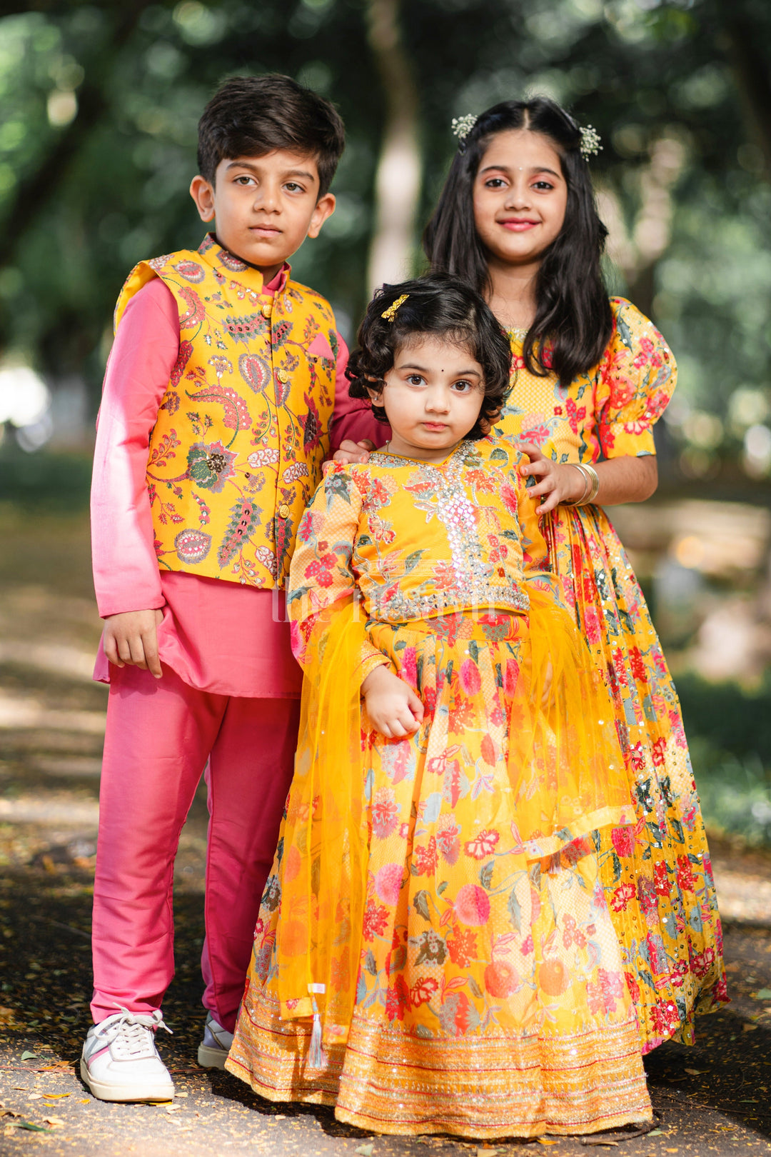 The Nesavu Boys Jacket Sets Ceremonial Marigold Majesty: Boys Festive Kurta & Pant Set Nesavu Shop Boys Pink Kurta Pant Jacket Set for Ugadi, Tamil New Year | The Nesavu