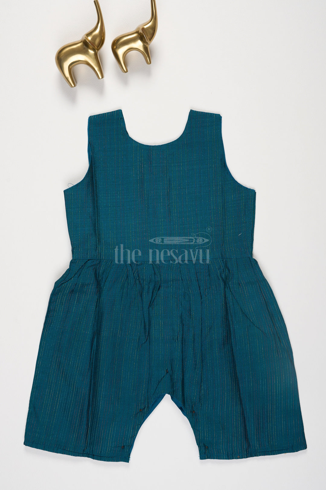 The Nesavu Girls Jumpsuit Chanderi Blue Viscose Silk Blend Ethnic Baby Jumpsuit with Front Button Fastening Nesavu Chanderi Blue Viscose Silk Blend Ethnic Baby Jumpsuit with Front Button Fastening Nesavu