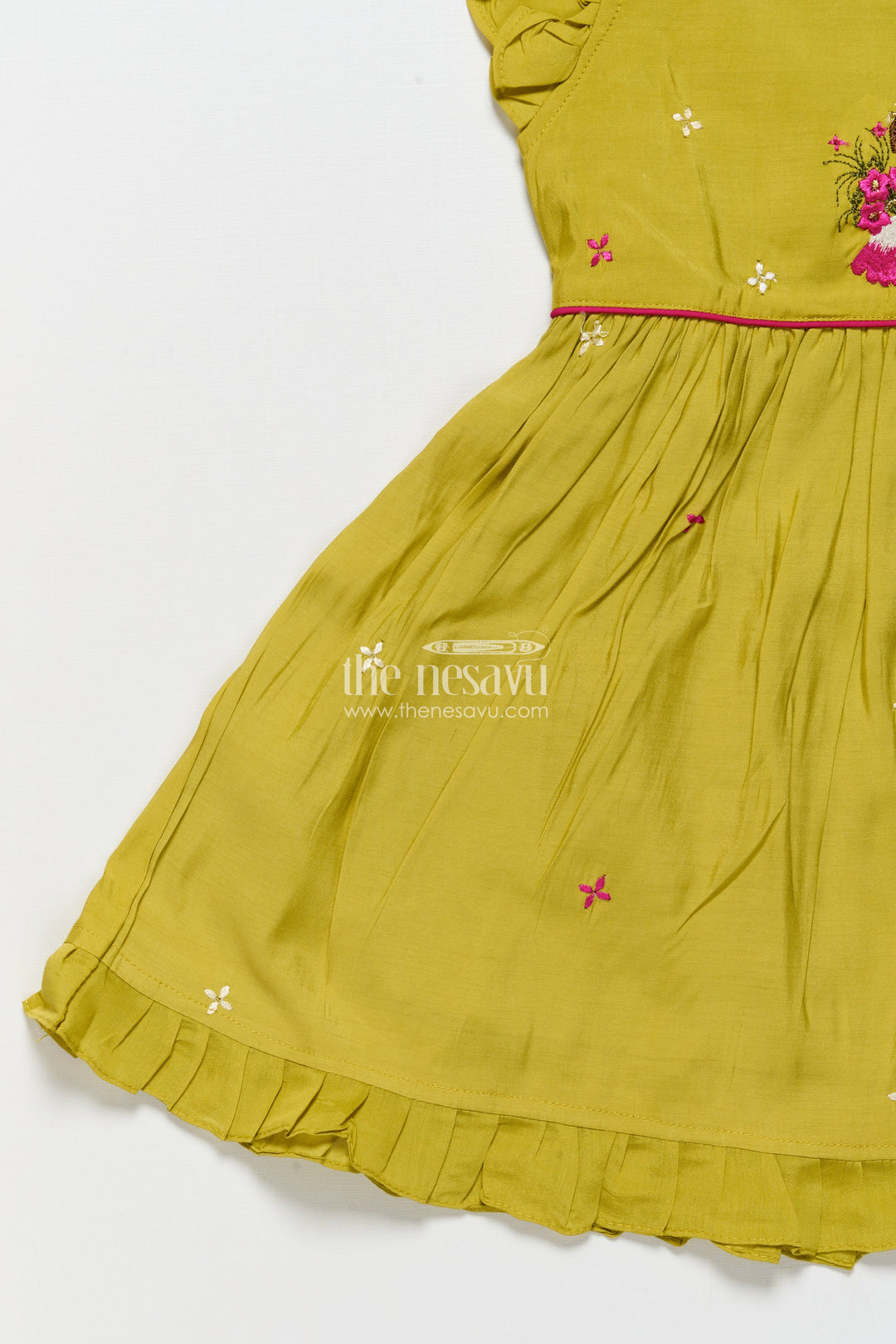 The Nesavu Girls Chanderi Frock Chanderi Cotton Frock for Girls with Embroidery for Birthday Celebrations Nesavu Nesavu chanderi cotton frock girls embroidery  perfect birthdays festive occasions