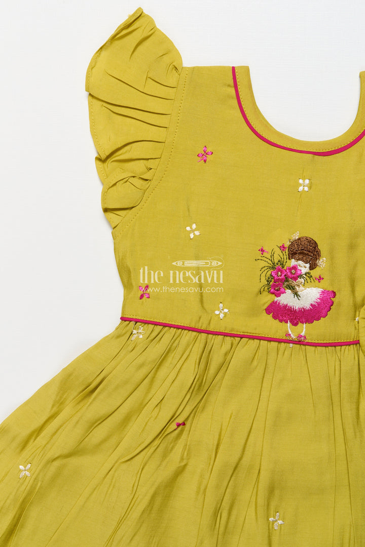 The Nesavu Girls Chanderi Frock Chanderi Cotton Frock for Girls with Embroidery for Birthday Celebrations Nesavu Nesavu chanderi cotton frock girls embroidery  perfect birthdays festive occasions