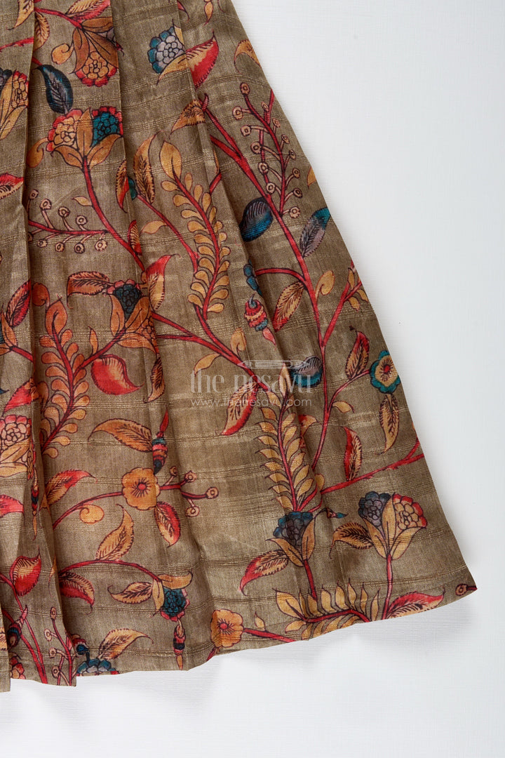 The Nesavu Silk Frock Chanderi Cotton Frock for Girls with Floral Print Festive Ethnic Outfit Nesavu Nesavu Girls Chanderi Cotton Floral Frock Ethnic Printed Dress With Pink Yoke For Festive Wear