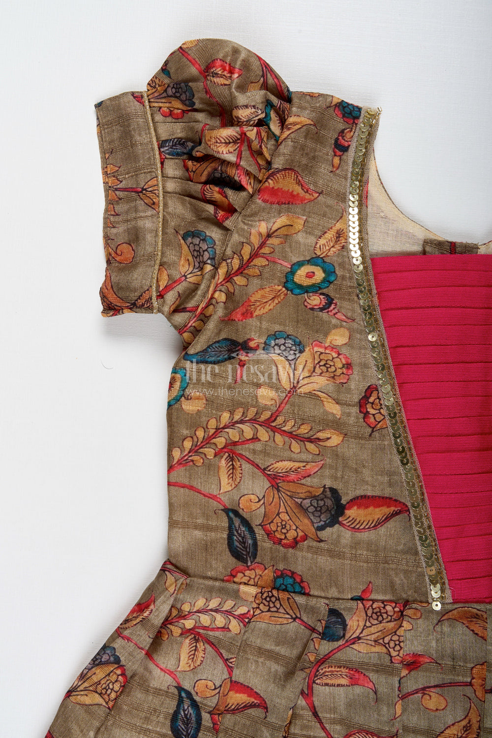 The Nesavu Silk Frock Chanderi Cotton Frock for Girls with Floral Print Festive Ethnic Outfit Nesavu Nesavu Girls Chanderi Cotton Floral Frock Ethnic Printed Dress With Pink Yoke For Festive Wear