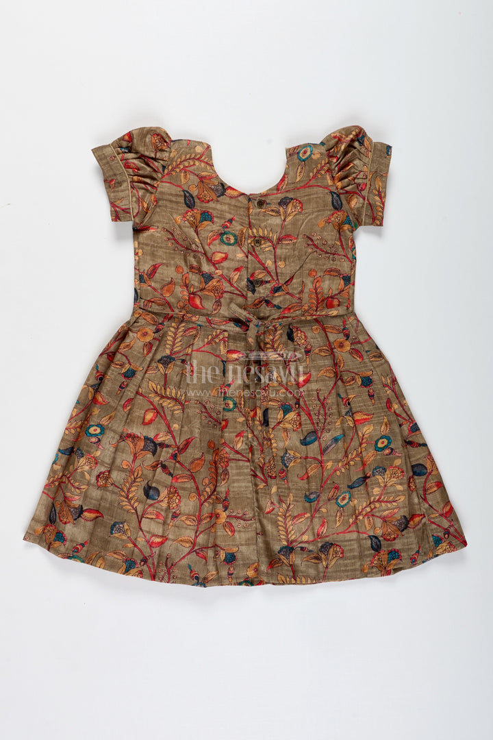 The Nesavu Silk Frock Chanderi Cotton Frock for Girls with Floral Print Festive Ethnic Outfit Nesavu Nesavu Girls Chanderi Cotton Floral Frock Ethnic Printed Dress With Pink Yoke For Festive Wear