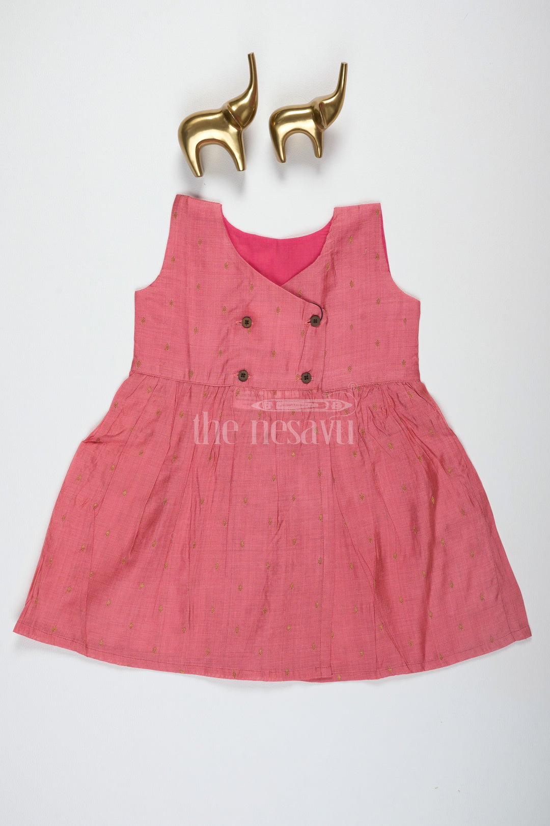 The Nesavu Baby Cotton Frocks Chanderi Infant Frocks Onion Pink Viscose Silk Dress with Overlap Neckline Nesavu 10 (NB) / Pink BFJ621B-10 Chanderi Infant Frocks Onion Pink Viscose Silk Dress with Overlap Neckline Nesavu