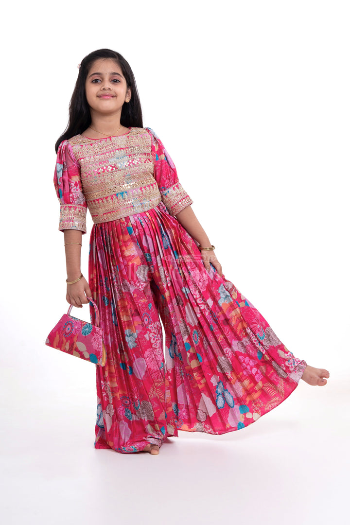 The Nesavu Girls Sharara / Plazo Set Chaniya Choli Suit - Traditional Festive Wear for Girls Nesavu Chaniya Choli Suit for Girls - Festive Wear with Floral Print