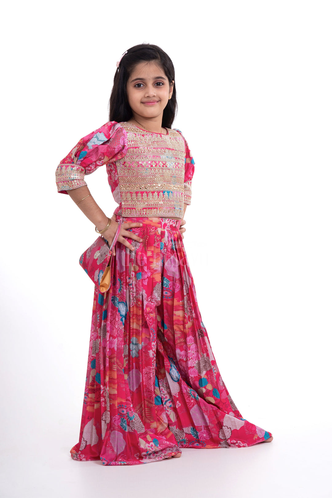 The Nesavu Girls Sharara / Plazo Set Chaniya Choli Suit - Traditional Festive Wear for Girls Nesavu Chaniya Choli Suit for Girls - Festive Wear with Floral Print