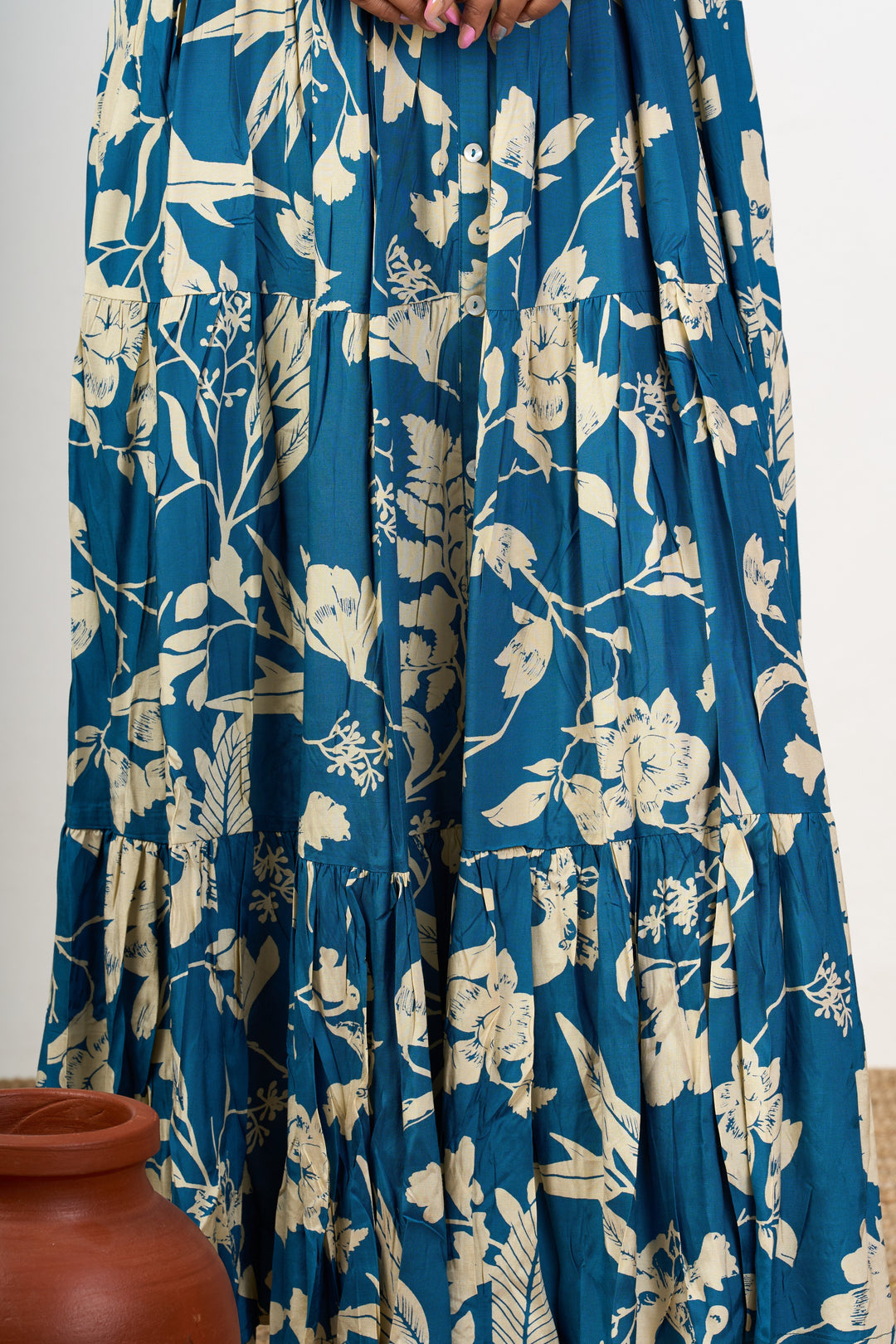 The Nesavu Womens Flared Kurthas Charming Blue Birthday Dress for Women in Crepe with Elegant Floral Patterns Nesavu Blue Birthday Dress Women Crepe Floral Patterns | The Nesavu