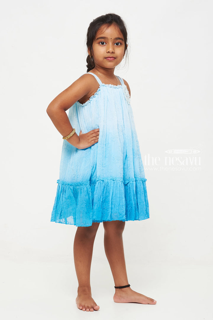 The Nesavu Girls Cotton Frock Charming Blue Ombre Floral Dress for Girls Nesavu Charming Blue Ombre Floral Dress for Girls - Adorable & Comfortable