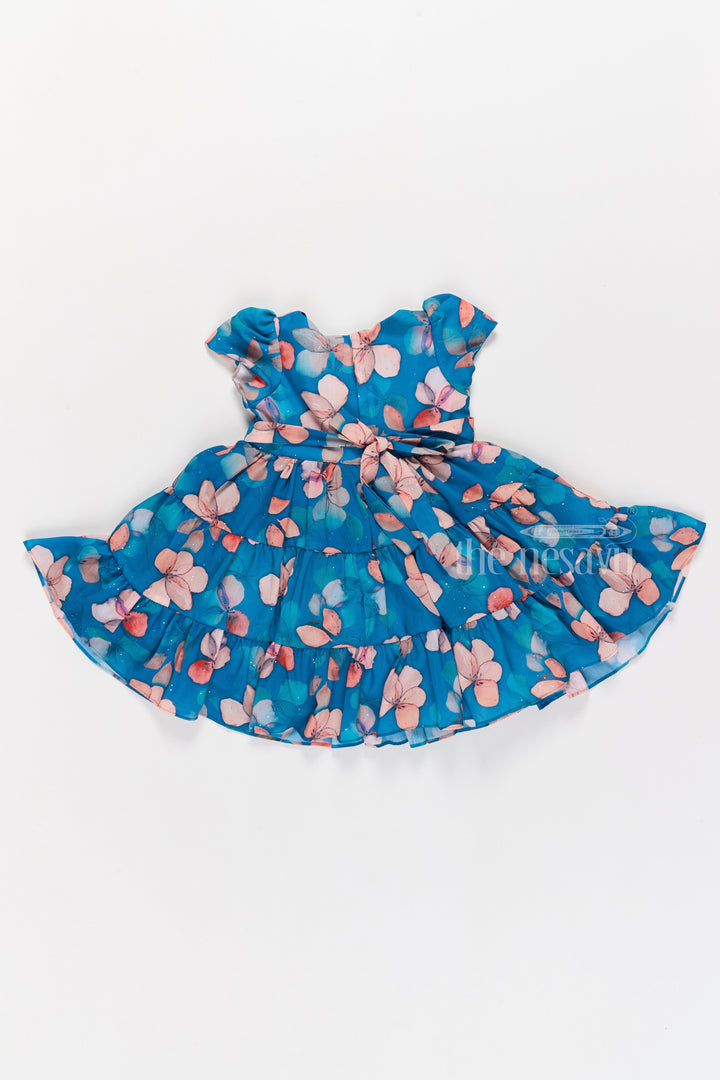 The Nesavu Girls Fancy Frock Charming Blue Princess Dress for Girls with Butterfly Floral Print Nesavu Blue Princess Dress Girls Butterfly Floral Print | The Nesavu