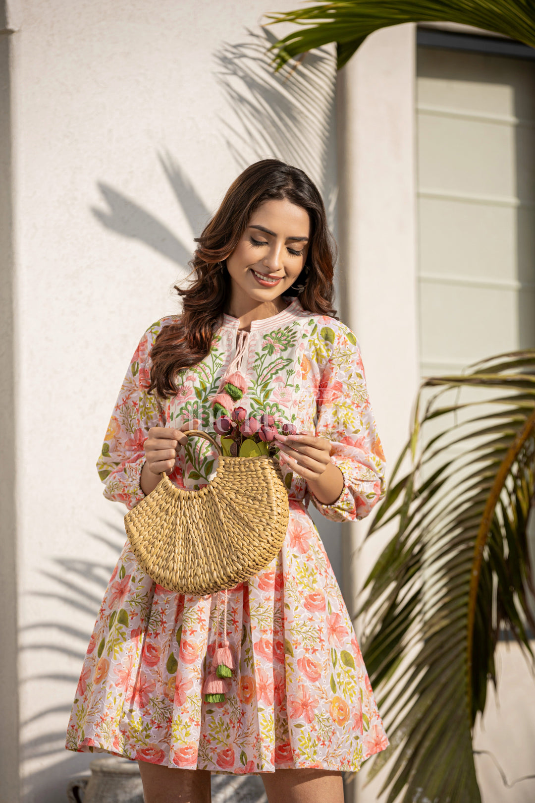 The Nesavu Womens Flared Kurthas Charming Cotton Birthday Party Wear for Ladies with Floral Print and Belted Waist Nesavu Cotton Birthday Party Wear Ladies Floral Print A-Line Design | The Nesavu