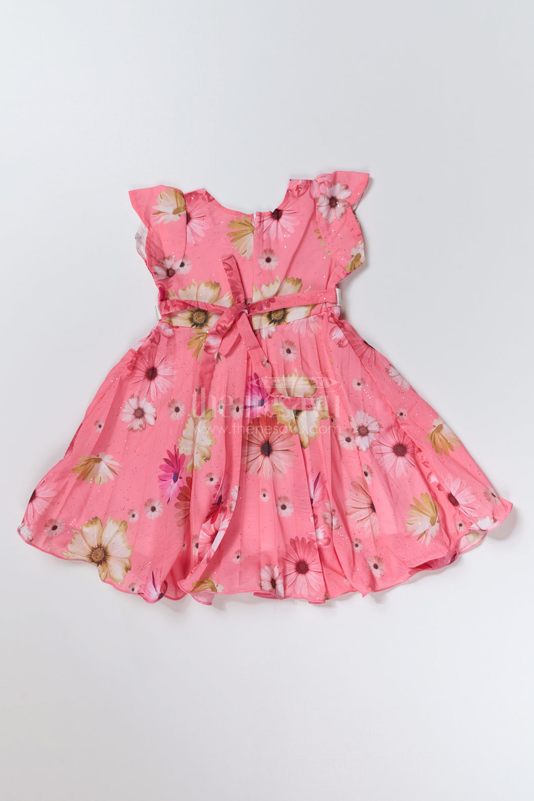 The Nesavu Girls Fancy Frock Charming Cotton Floral Frocks for Girls with Ruffled Sleeves and Elegant Print Nesavu Cotton Floral Frocks Girls Ruffled Sleeves Elegant Print | The Nesavu