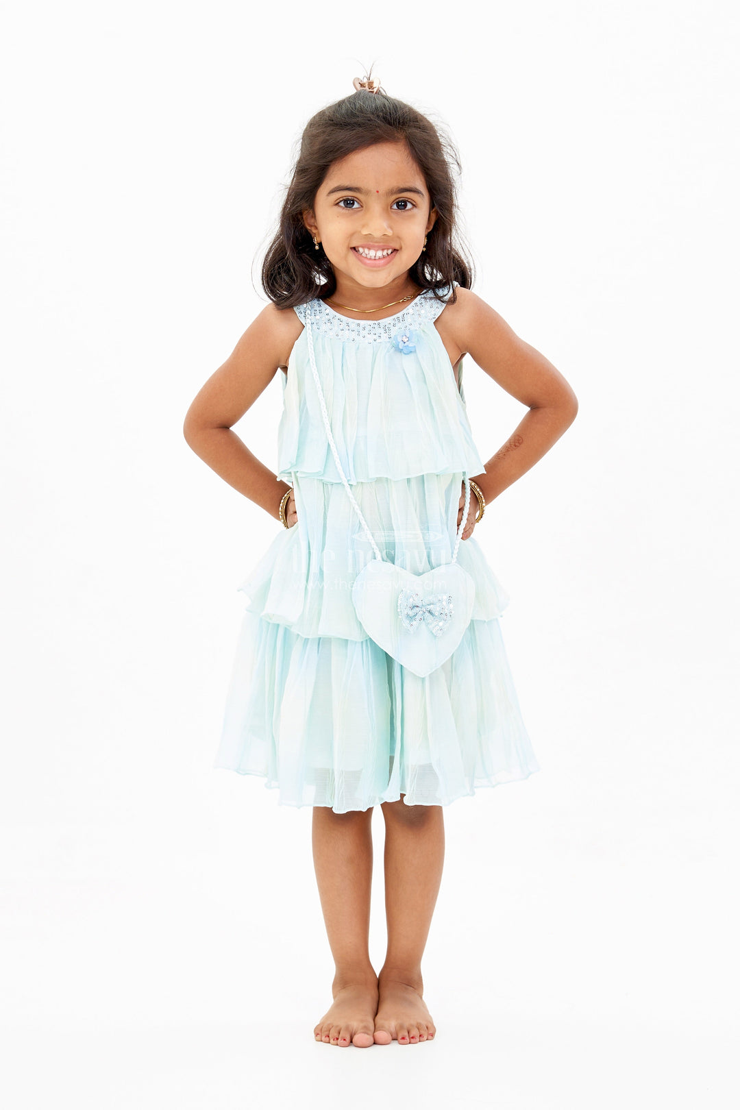 The Nesavu Girls Fancy Frock Charming Fashion Frock for Girls with Crush Chiffon Tie and Dye Print and Sequin Collar Nesavu 18 (2Y) / Green GFC1640A-18 Nesavu Charming Fashion Frock Girls Crush Chiffon Tie Dye Print Sequin Collar