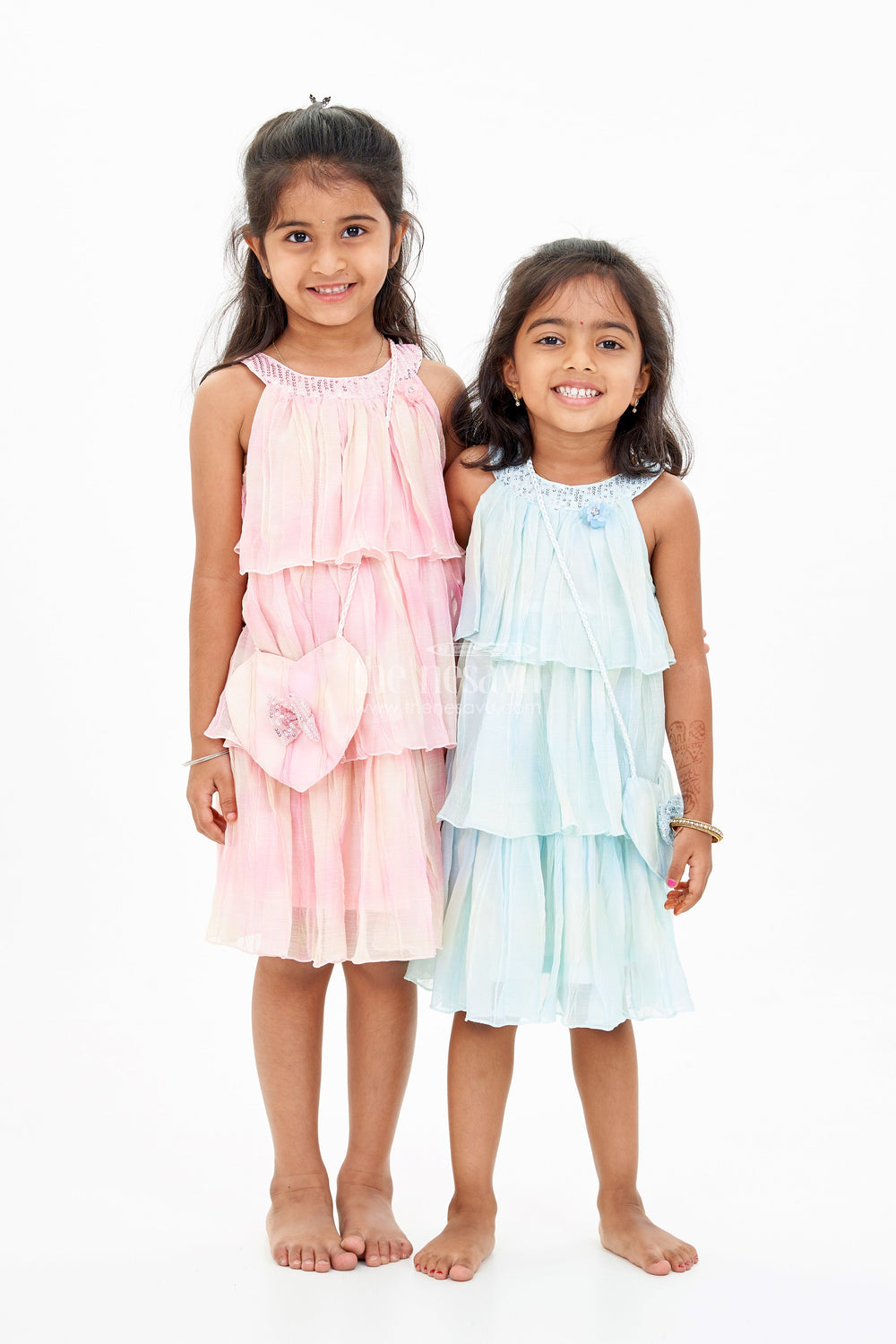 The Nesavu Girls Fancy Frock Charming Fashion Frock for Girls with Crush Chiffon Tie and Dye Print and Sequin Collar Nesavu Nesavu Charming Fashion Frock Girls Crush Chiffon Tie Dye Print Sequin Collar