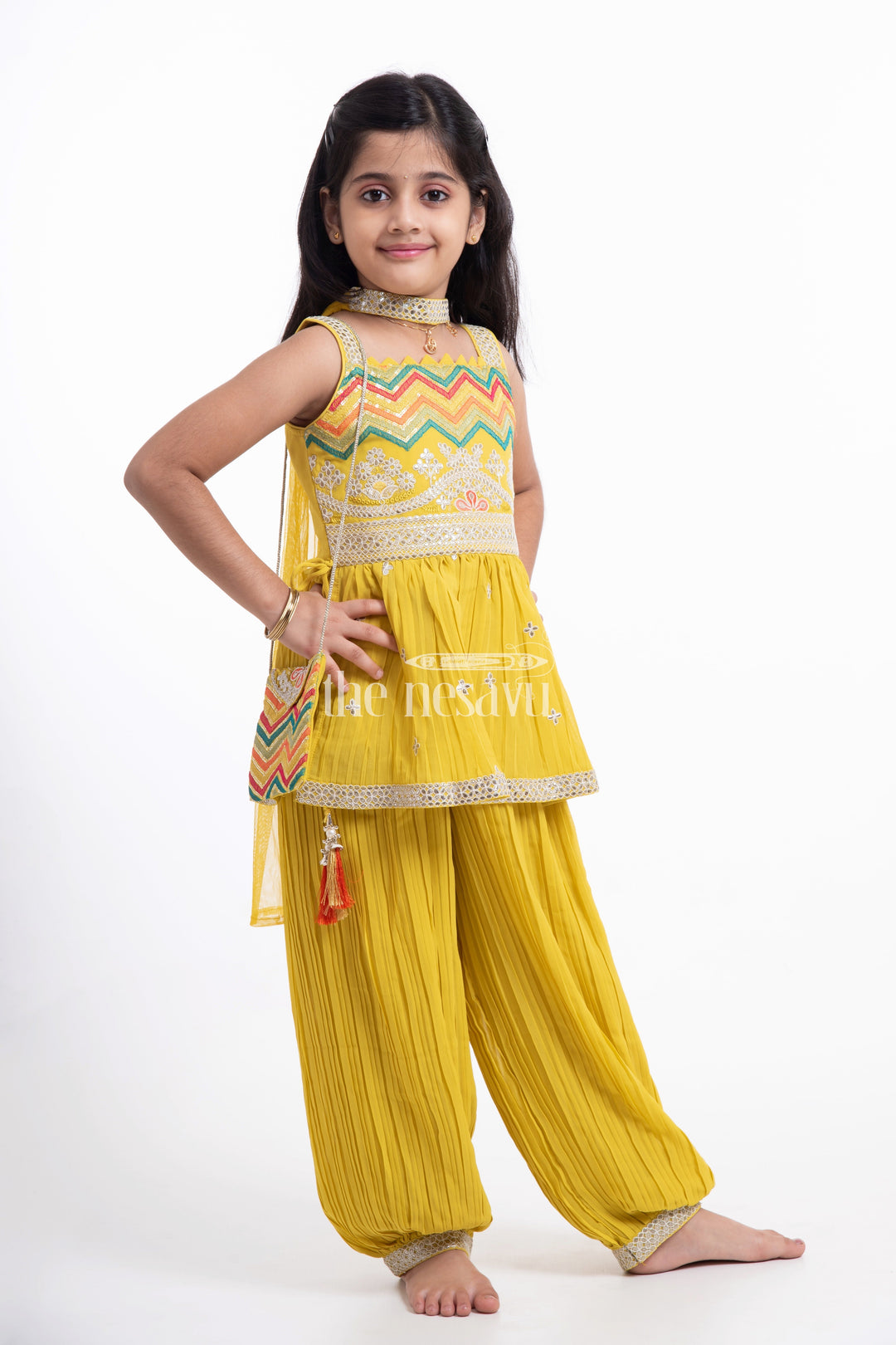 The Nesavu Girls Sharara / Plazo Set Charming Festive Clothes for Girls - Vibrant Peplum Set with Embroidery Nesavu Charming Festive Clothes for Girls - Nesavu | Vibrant Peplum Set