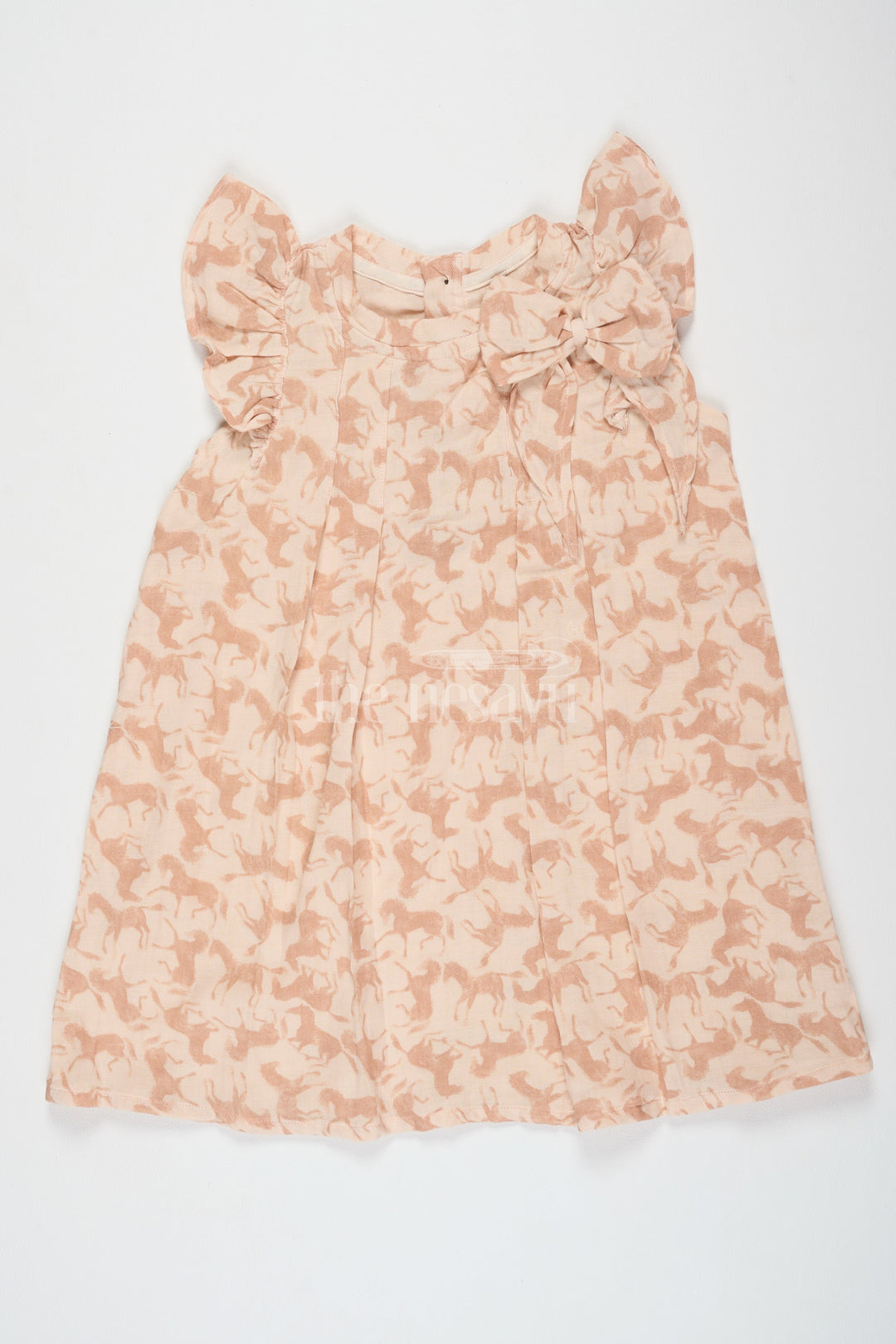 The Nesavu Girls Cotton Frock Charming Girls Cotton Ki Simple Frock in Double Cloth Muslin with Subtle Floral Print Nesavu 14 (6M) / Peach BFJ677A-14 Nesavu Girls Cotton Ki Simple Frock Floral Print Double Cloth Muslin  Ideal Playdates Family Gatherings