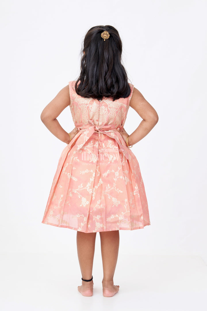 The Nesavu Silk Party Frock Charming Girls Short Silk Frock in Gold Tissue Banarasi Jacquard with Embroidered Yoke Nesavu Girls Short Silk Frock Banarasi Jacquard Embroidery Gold Zari Patterns | The Nesavu