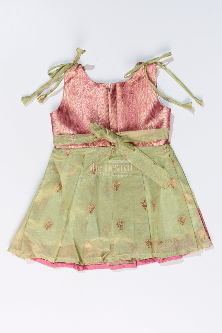 The Nesavu Silk Frock Charming Girls Simple Silk Frock in Gold Tissue Banarasi Jacquard with Dual-Tone Design Nesavu Girls Simple Silk Frock Banarasi Jacquard Dual-Tone Elegance | The Nesavu