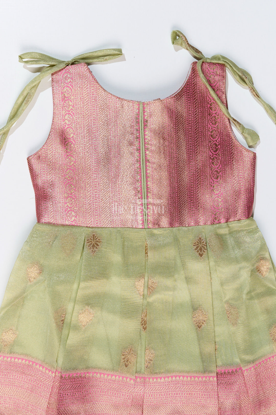 The Nesavu Silk Frock Charming Girls Simple Silk Frock in Gold Tissue Banarasi Jacquard with Dual-Tone Design Nesavu Girls Simple Silk Frock Banarasi Jacquard Dual-Tone Elegance | The Nesavu