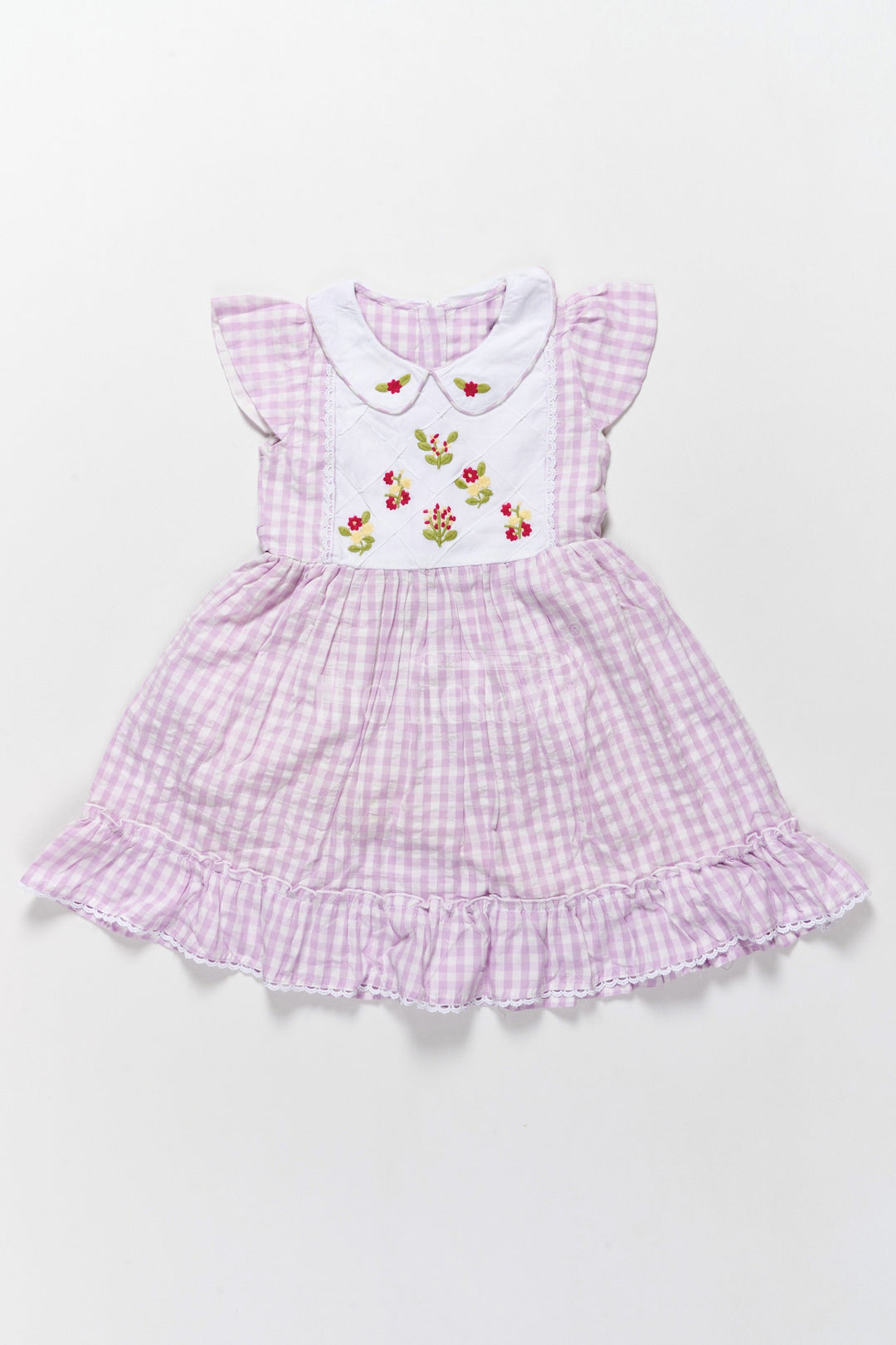 The Nesavu Girls Cotton Frock Charming Lavender Gingham Frock for Girls with Embroidered Bodice – Unique Designs for Frocks Nesavu 26 (6Y) / Purple GFC1496B-26 Nesavu Lavender Gingham Girls Frock Embroidered Bodice  Trendy Elegant Designs